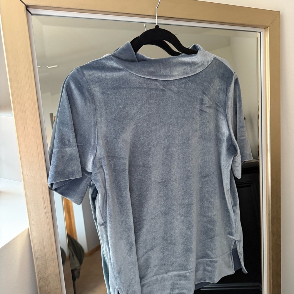 Anthropologie Velvet Short Sleeve Top in Light Blue